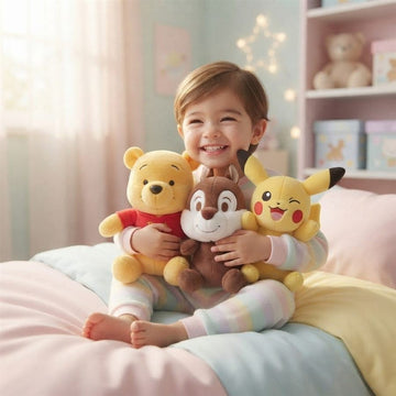 Enfant avec des peluches cadeaux - Peluchou