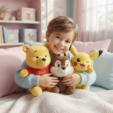 Enfant avec un pack de peluches - Peluchou