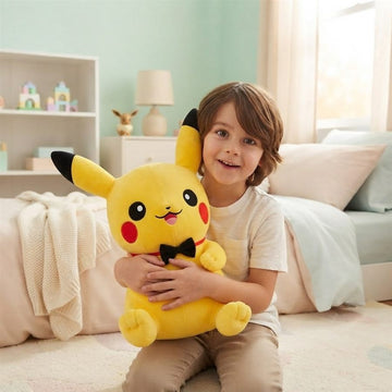 Enfant avec peluche Pikachu Pokemon - Peluchou