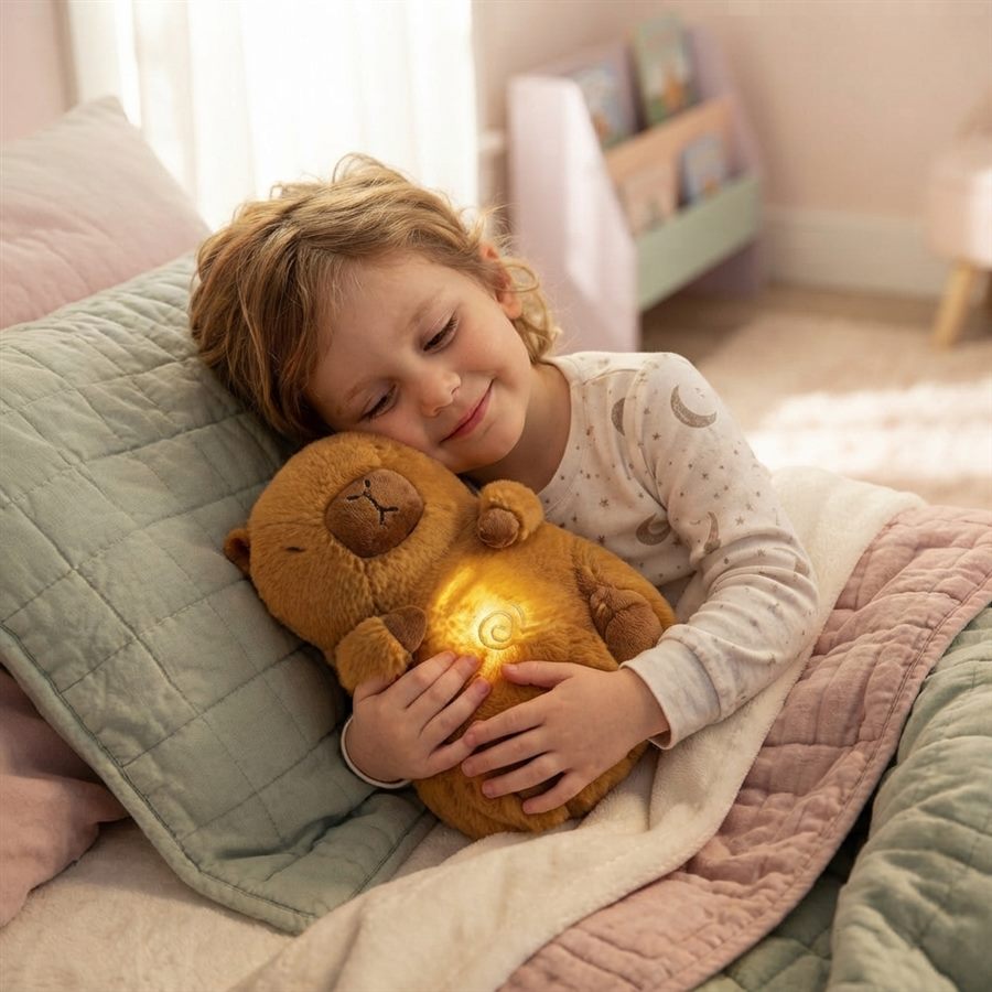 Enfant avec peluche respirante - Peluchou