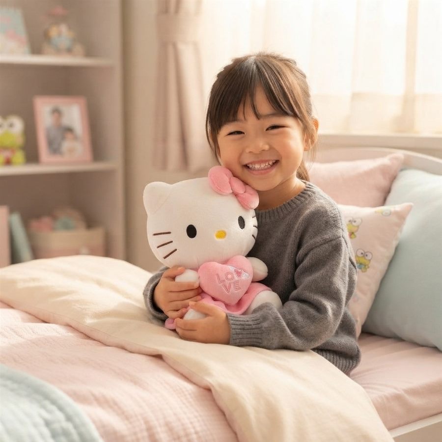 Enfant avec peluche Hello Kitty - Peluchou